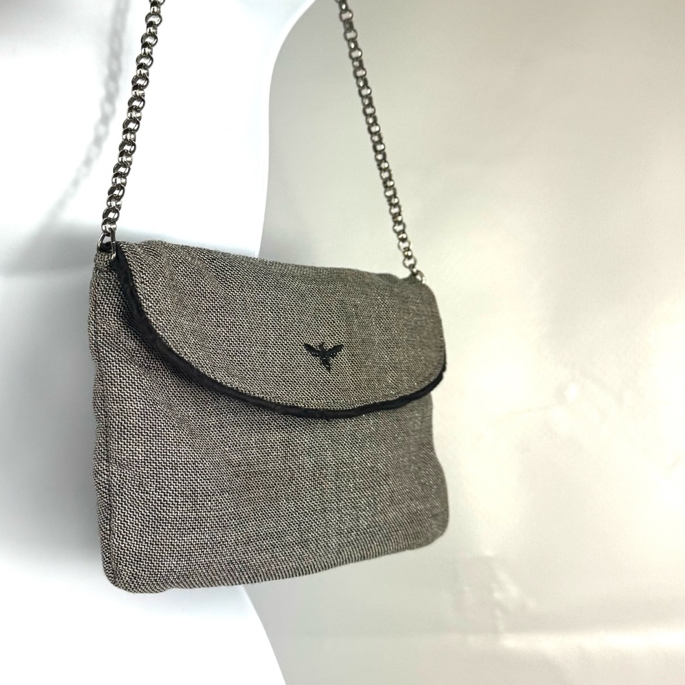 Buzz by Jane Fox vintage black, silver & white fabric mini bag w optional chain - Picture 3 of 16